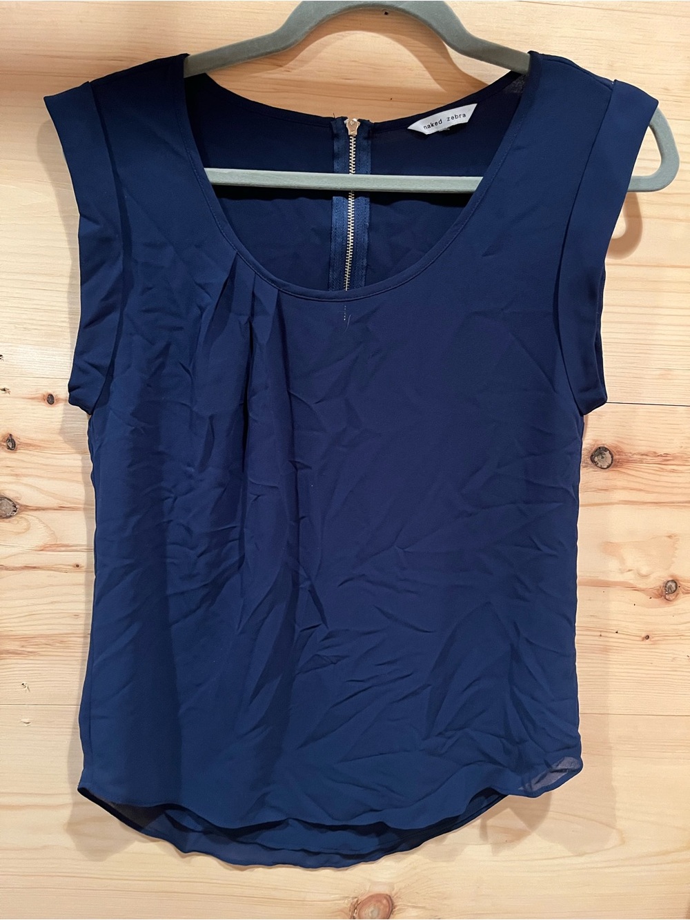 Naked Zebra Navy Scoop Neck Pleat-Front Camisole